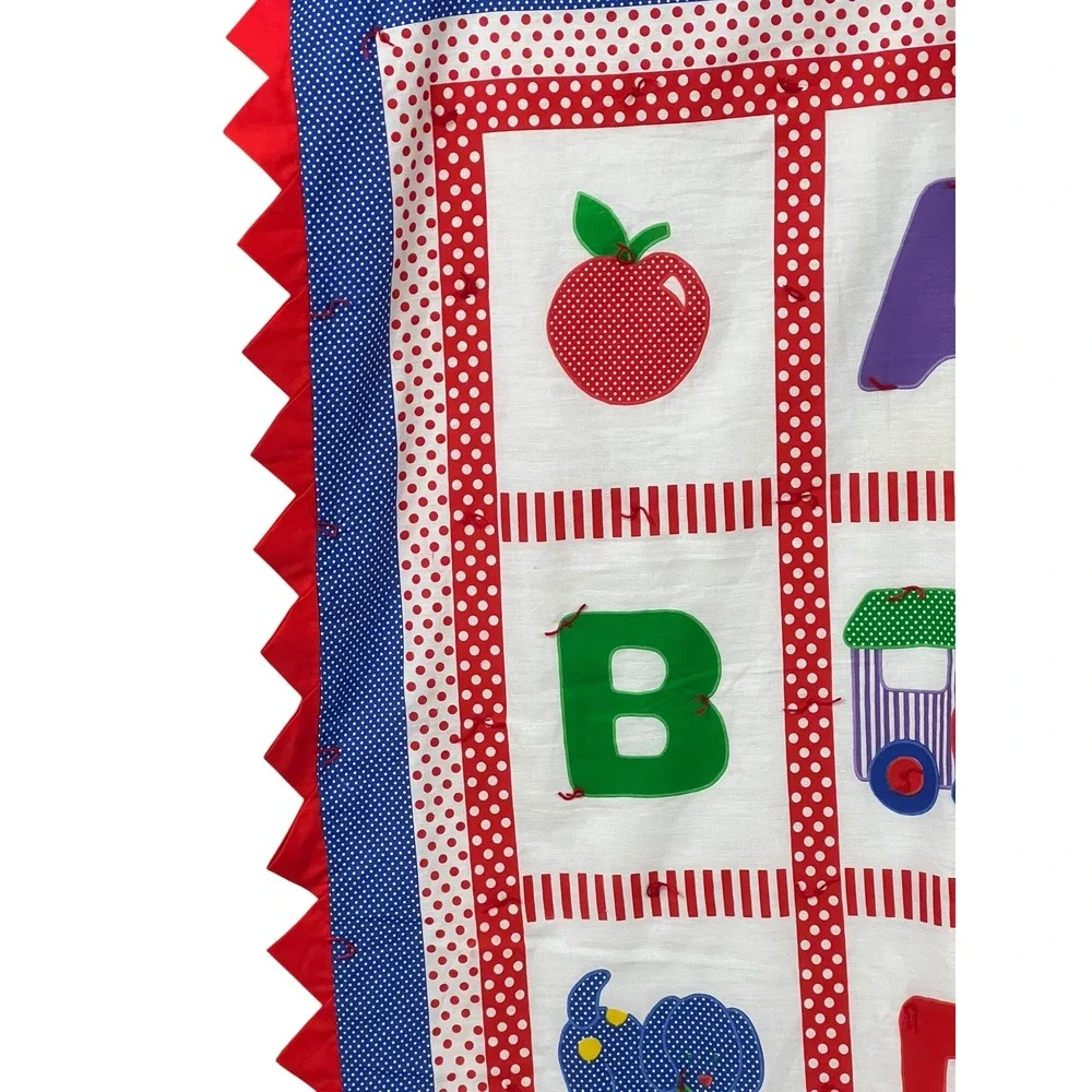 Vintage‎ ABC Baby Quilt Hand Tied Alphabet Print Nursery 40x44 Primary Colors